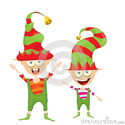 Vector cartoon cute happy Christmas elf Vector Illustration