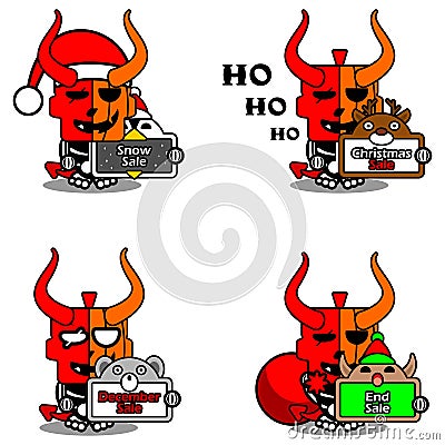 Devil pumpkin mascot set bundle christmas sale Vector Illustration