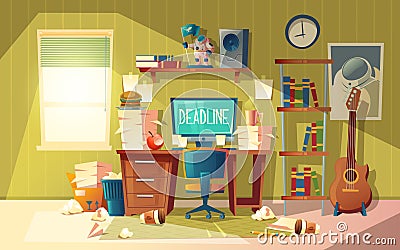 Vector cartoon deadline concept for freelance, job Vector Illustration