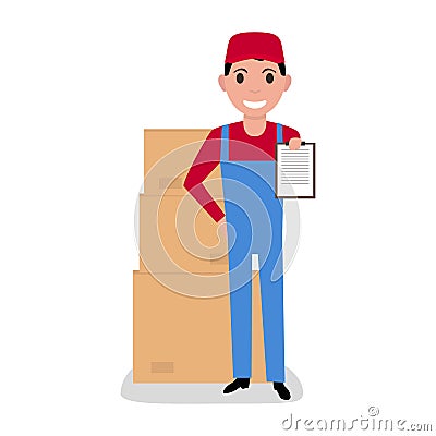 Vector cartoon delivery man with cardboard boxes Vector Illustration