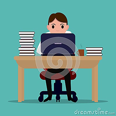 Vector cartoon diligent office worker at the table Vector Illustration