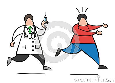 Vector cartoon doctor man with stethoscope and running, holding Vector Illustration