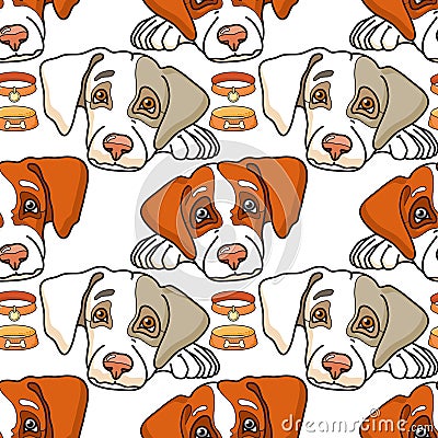 Vector cartoon dog on white. Seamless pattern. Vector Illustration