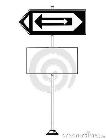 Vector Cartoon Drawing of Confusing Traffic Sign With Arrows Pointing Both Left and Right and Empty Space for Your Text Vector Illustration