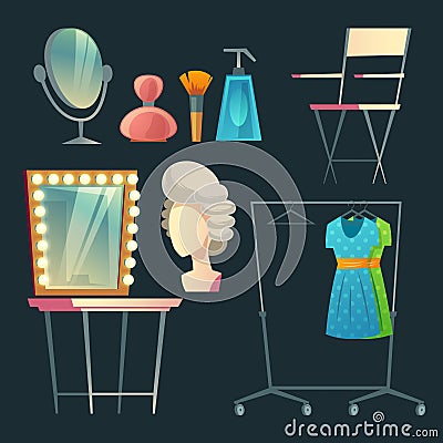 Vector cartoon dressing room collection for actress Vector Illustration