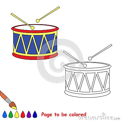 Vector cartoon drum to be colored. Vector Illustration