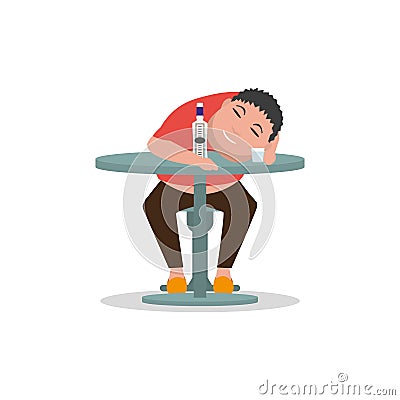 Vector cartoon drunken man sleeping on a table Vector Illustration