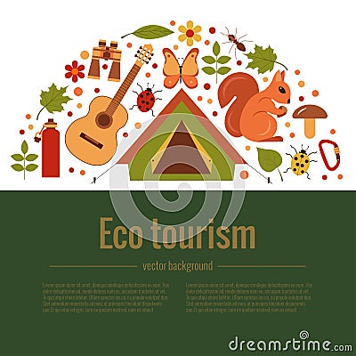 Vector cartoon eco tourism icons Vector Illustration