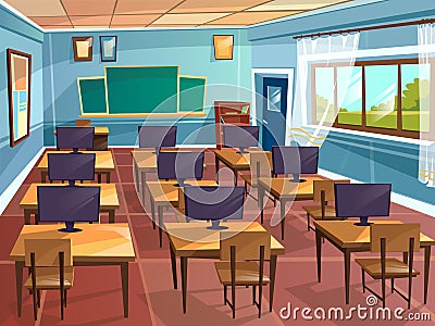 Vector cartoon empty school, college classroom Vector Illustration