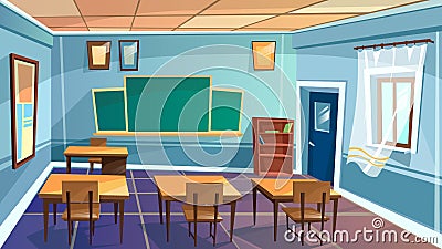 Vector cartoon empty school, college classroom Vector Illustration