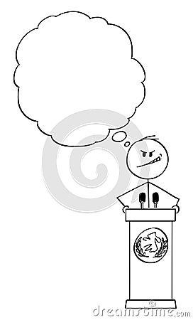 Vector Cartoon of Evil Man or Politician Speaking or Having Speech on Podium Behind Lectern Vector Illustration