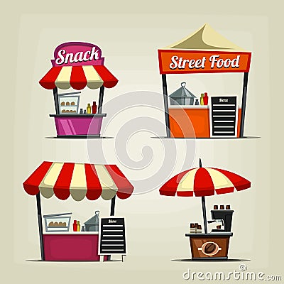 Vector cartoon fastfood street food stand illustration in festival Vector Illustration