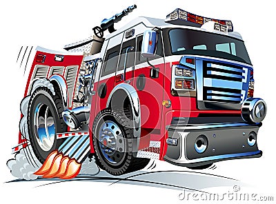 Vector Cartoon Fire Truck Stock Photo