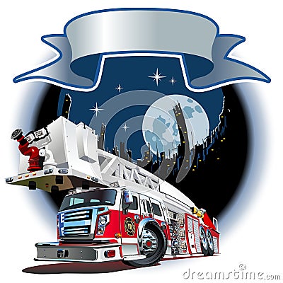 Vector Cartoon Fire Truck Vector Illustration