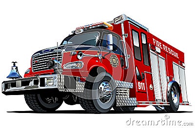 Vector Cartoon Fire Truck Vector Illustration