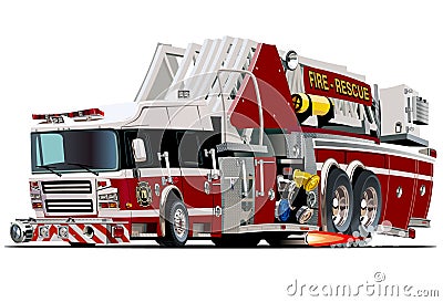 Vector Cartoon Fire Truck Vector Illustration