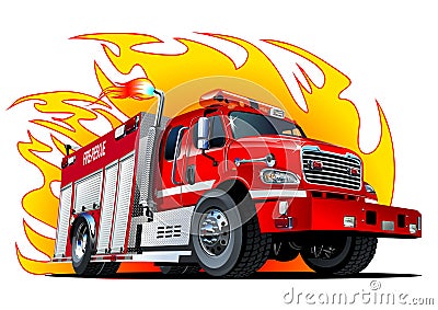 Vector Cartoon Fire Truck Vector Illustration