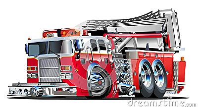 Vector Cartoon Fire Truck Vector Illustration