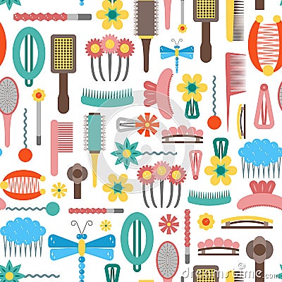 Vector cartoon flat hairpins, brushes background Vector Illustration