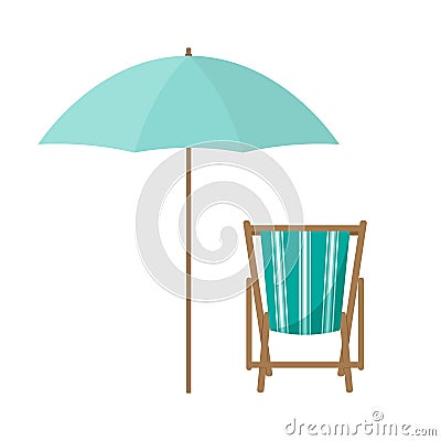 Vector cartoon flat illustration of beach chair, umbrella isolated on white Vector Illustration