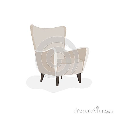 Vector cartoon flat illustration of modern beige armchair isolated on white background. Vector Illustration