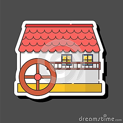 Vector cartoon flat watermill icon isolated on background Cartoon Illustration