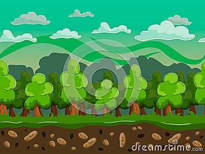 Vector cartoon forest seamless horizontal landscape Cartoon Illustration