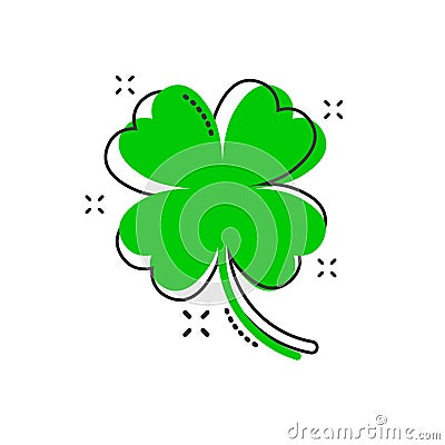 Vector cartoon four leaf clover icon in comic style. Clover sign Vector Illustration