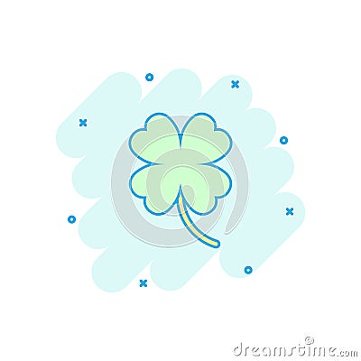 Vector cartoon four leaf clover icon in comic style. Clover sign Vector Illustration