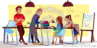 Vector cartoon freelancers, designers at coworking center Vector Illustration