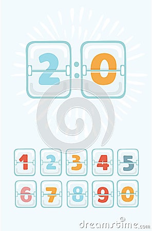 Mechanical Scoreboard Vector. Analog Clock Panel. Countdown Timer. Vector Illustration