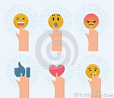 Vector cartoon funny illustration of set of cute smiley emoticons, emoji Vector Illustration