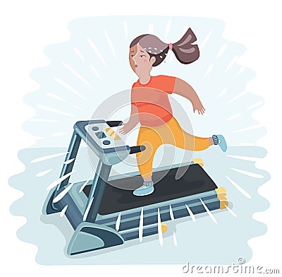 Vector cartoon funny illustratuion of plump young woman running on treadmill Vector Illustration