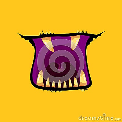 Vector cartoon funny zombie monster open mouth with rotten teeth isolated on orange background. Vector Halloween Vector Illustration