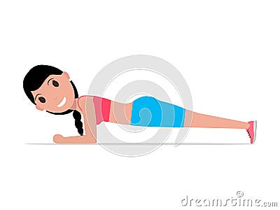 Vector cartoon girl doing exercise forearm plank Vector Illustration
