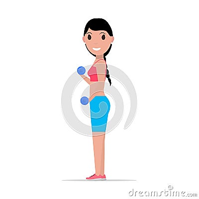 Vector cartoon girl doing exercises with dumbbells Vector Illustration