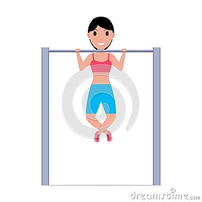 Vector cartoon girl pulling up on a horizontal bar Vector Illustration