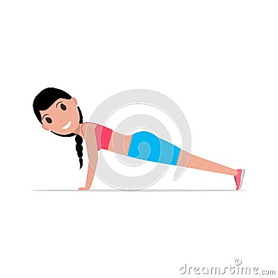 Vector cartoon girl pushing from the floor Vector Illustration