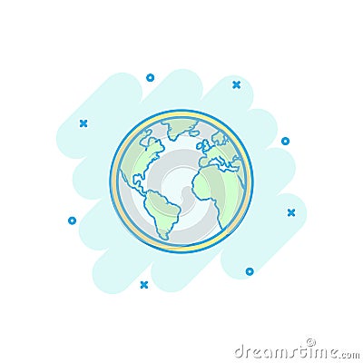 Vector cartoon globe world map icon in comic style. Round earth Vector Illustration