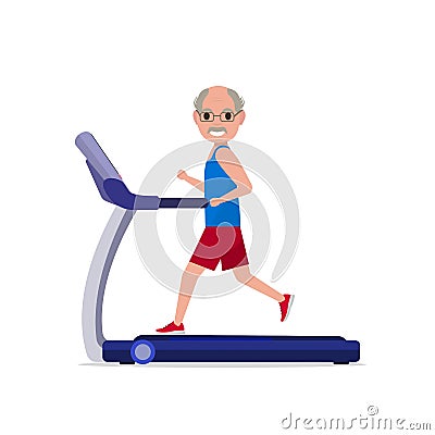 Vector cartoon grandfather running on treadmill Vector Illustration