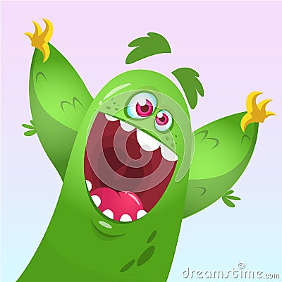 Vector cartoon of a green fat Halloween monster. Isolated Vector Illustration