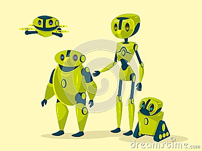 Vector cartoon robots cyborgs androids set Vector Illustration