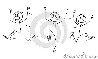 Vector Cartoon of Group of Men or Businessmen Running Away in Panic Vector Illustration