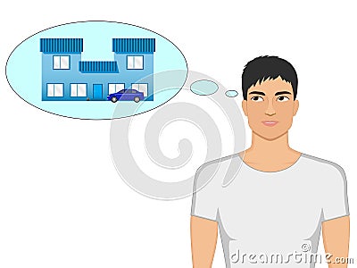 Vector cartoon guy dreaming of a house and a car Vector Illustration