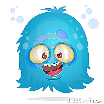 Vector cartoon Halloween monster. Blue furry flying monster isolated Vector Illustration