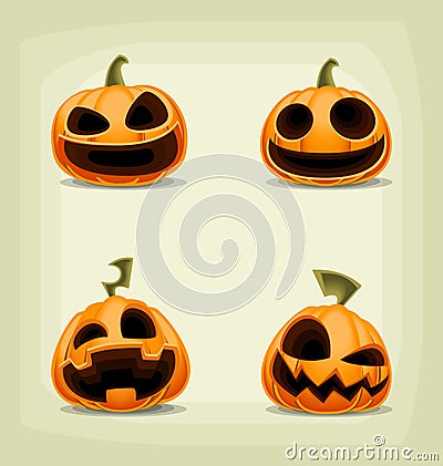 Vector cartoon halloween pumpkin set with scary laugh face Vector Illustration