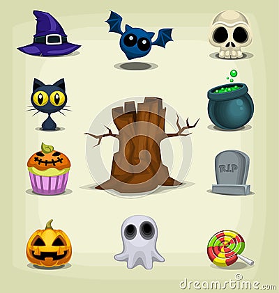 Vector cartoon halloween scary icons pack Vector Illustration