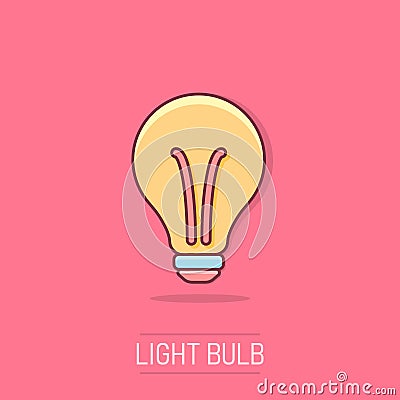 Vector cartoon halogen lightbulb icon in comic style. Light bulb sign illustration pictogram. Idea business splash effect concept Vector Illustration