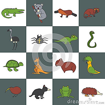 Vector cartoon hand drawn australian animals Vector Illustration