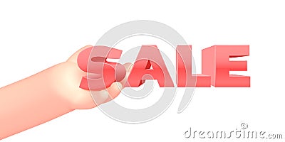 Vector cartoon hand hold letter, making sale word Vector Illustration